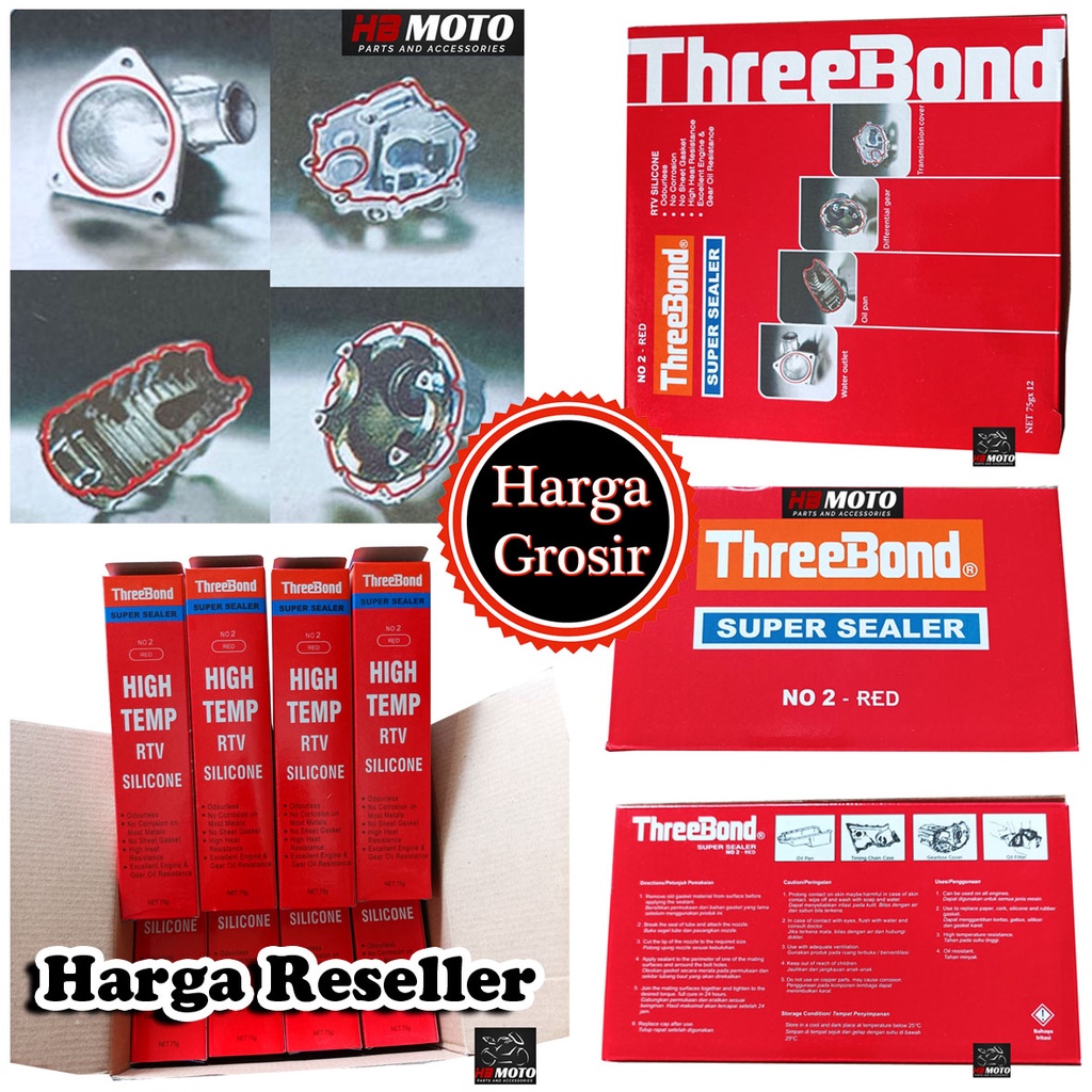 

1 Dus isi 12 Pcs THREEBOND SUPER SEALER NO.2 RED 75GR HIGH TEMP RTV SILICONE / LEM GASKET / PACKING / PAKING 75 GR