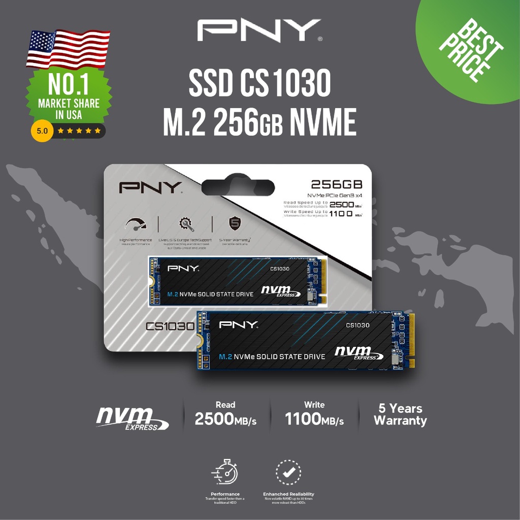 SSD PNY CS1030 256GB M2 NVME PCIE GEN 3X4