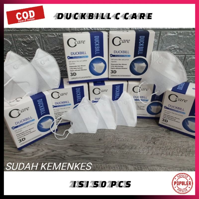Masker Duckbill C Care Mirip Sensi White Garis Embos 50 pcs