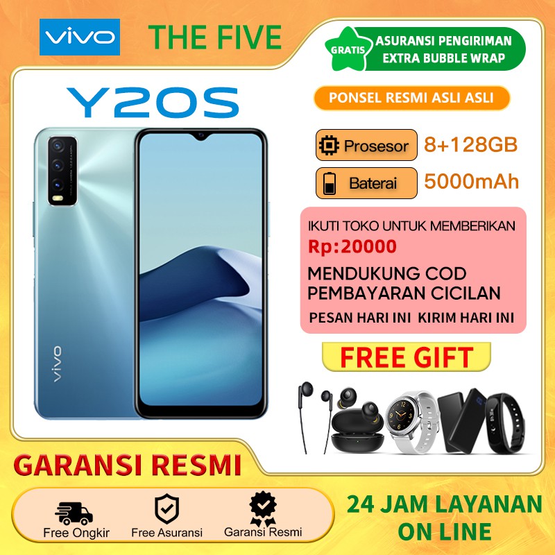 hp vivo y21s 4 128gb/hp vivo y20s 8 128gb/vivo y20sg 4 128gb Garansi resmi Slim 5000mAh Battery - Ultra Fast Side Finge-y20s blue 8+128gb