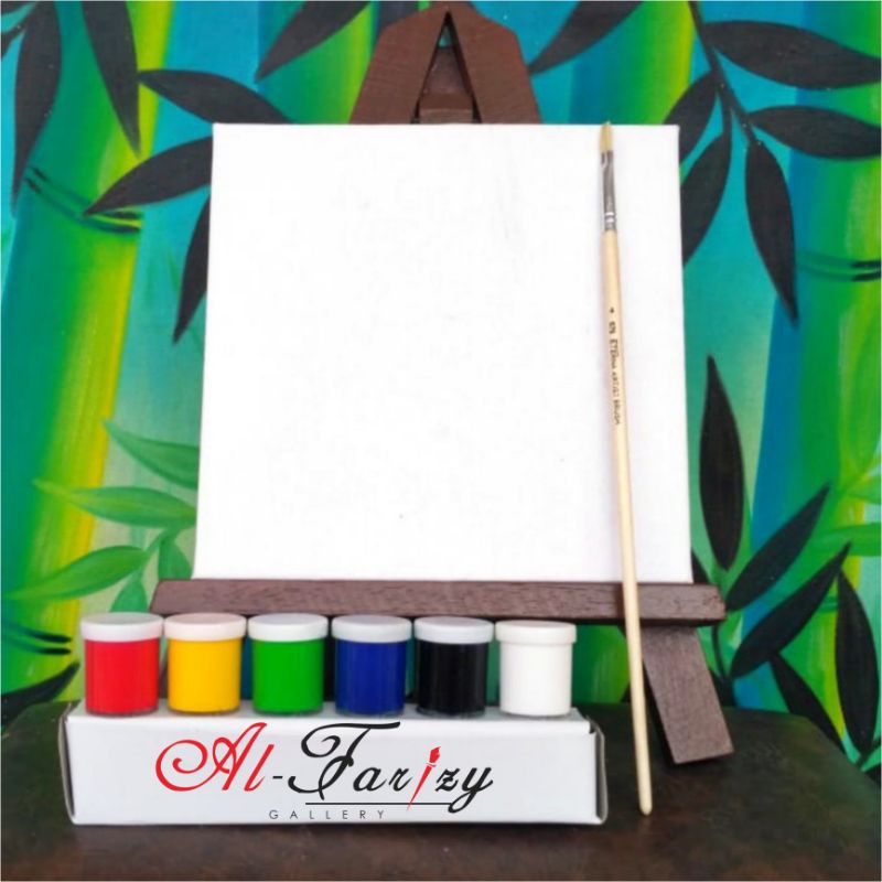 

Kanvas Lukis Putih Legkap dengan cat akrilik 6 warna bonus kuas lukis tersedia berbagai ukuran