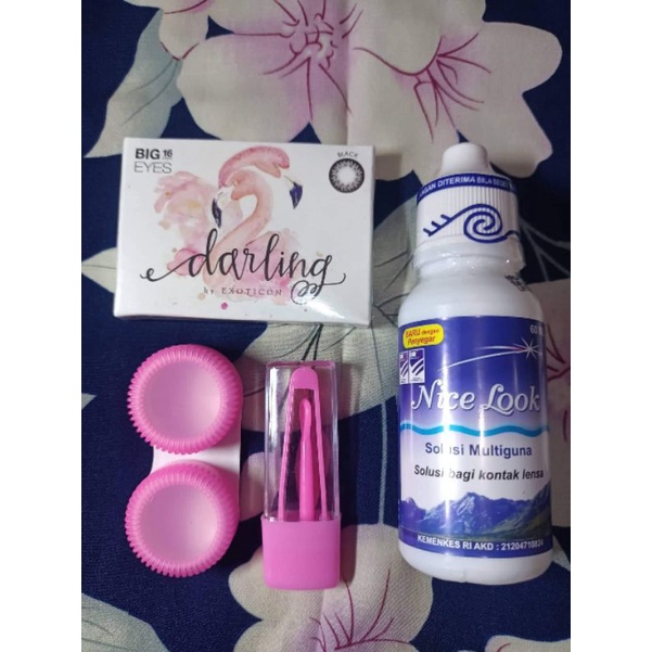 COD Paket Softlens Darling Normal Big Eyes Dia 16mm + Air Softlens Nice Look / Pure n Soft 60ml + Pinset + Lenscase - Paket Softlens Lengkap