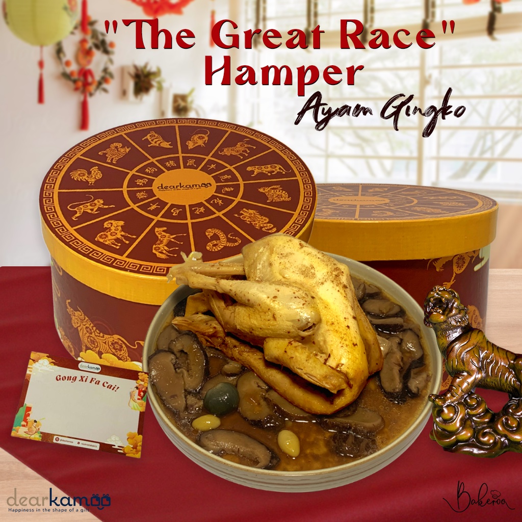 

The Great Race" Hamper Box - Chinese New Year Hamper / Gift Set / Makanan / Imlek / Yu Sheng / Ayam Gingko / Ayam Ginko