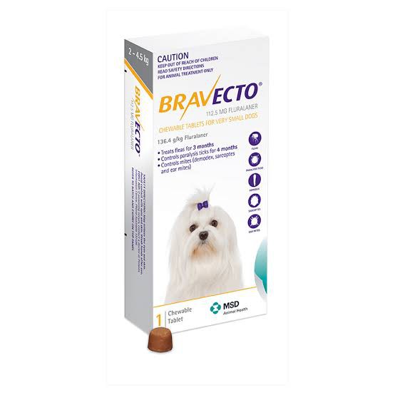 Bravecto chew obat kutu anjing kecil 2-4,5kg .Exp date april 2021.