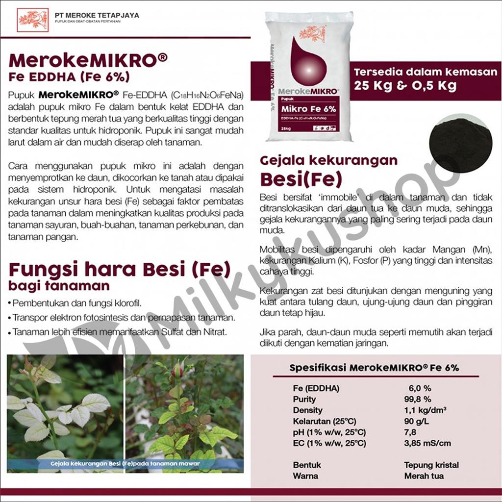 PUPUK MEROKE MIKRO FE 6% EDDHA 500 GRAM KEMASAN REPACK HIDROPONIK