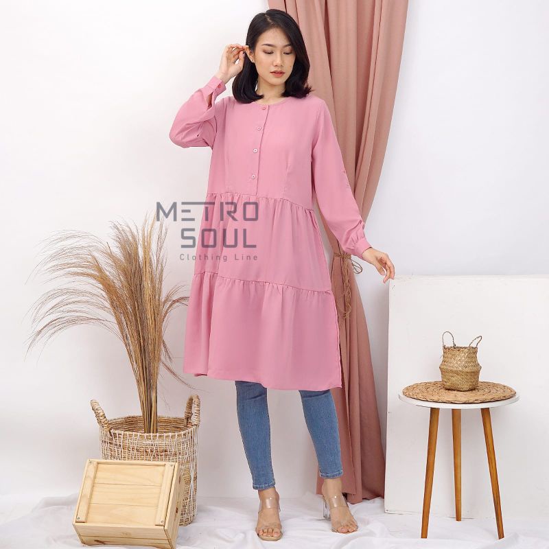 Tunik Polos Susun Dress Babydoll Allsize fit to XL - Silky Impor Putih Hitam Pink