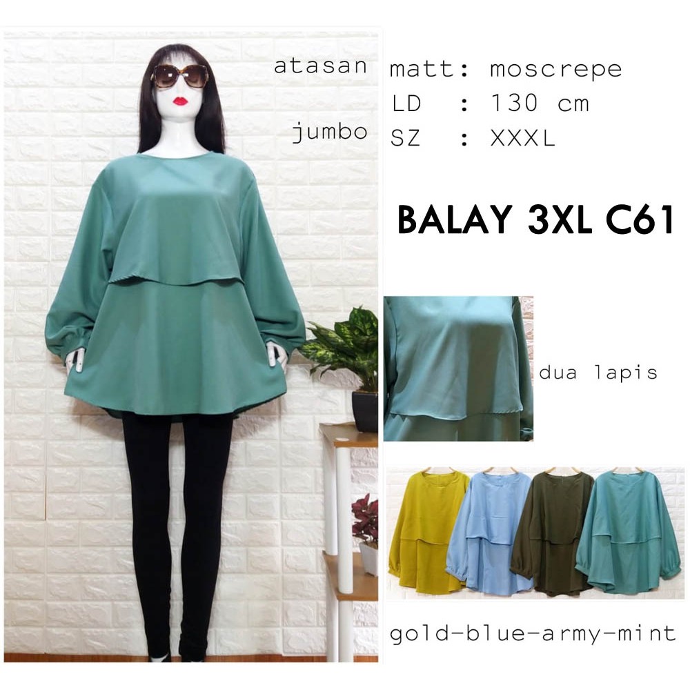 BIGCLO - (COD) LD 130cm Baju Atasan Jumbo BALAY 3XL Blouse Super Bigsize Lengan Panjang