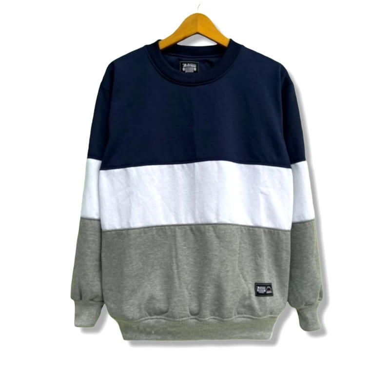 Sweater Crewneck 3D Abumuda Putih Navy Sweater Kombinasi Pria Wanita