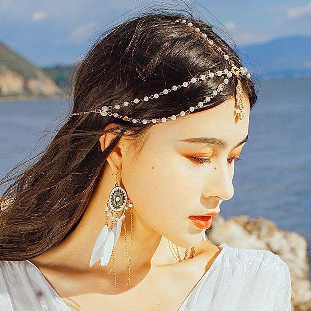 Needway   Pengantin Wanita Hairband French Fairy Pearl Kuno Retro Vintage Forechain Headchain