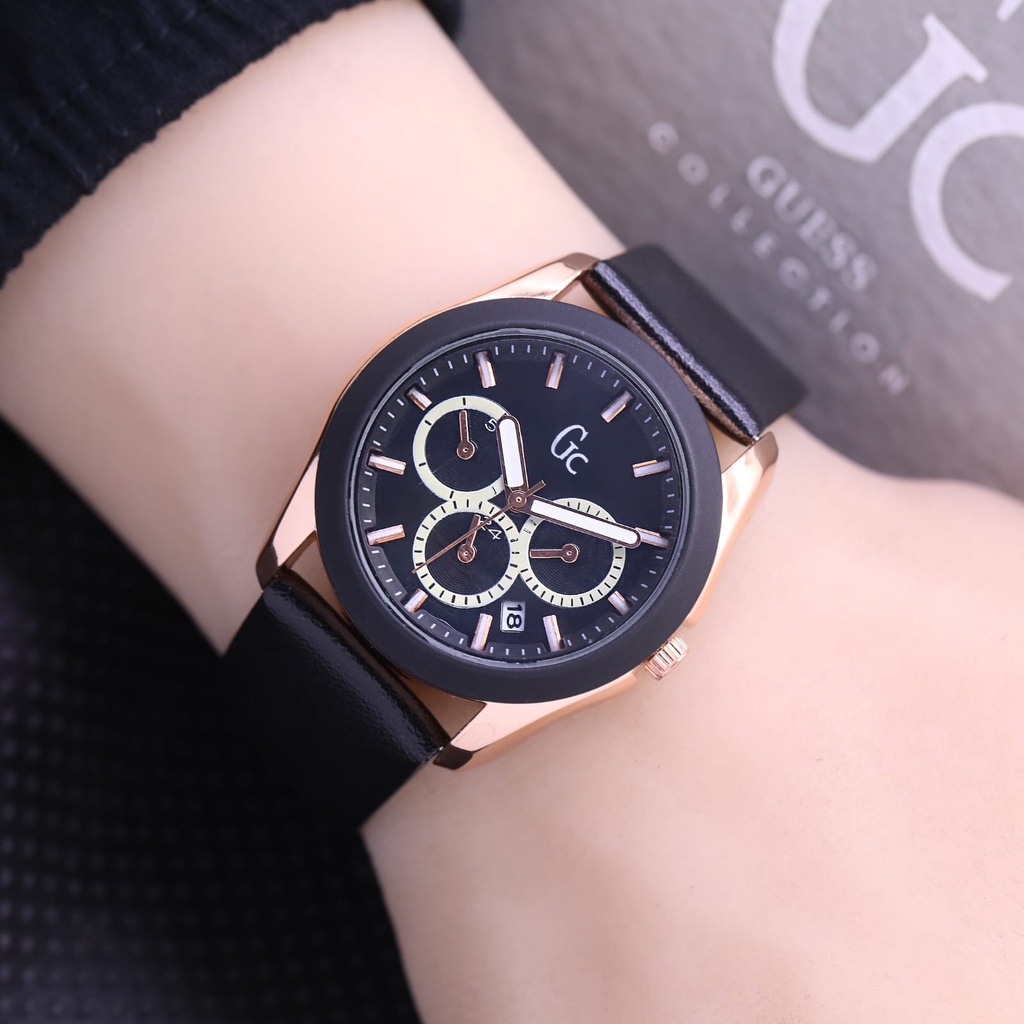 BEST SELLER JAM TANGAN WANITA GC FM70 TALI KULIT CHRONO HIASAN TANGGAL AKTIF DM 3.5CM FREE BOX BATERAI CADANGAN || JAM TANGAN FASHION WANITA JAM TANGAN CEWEK MURAH GC