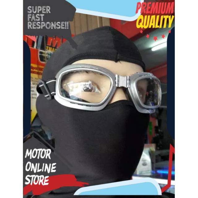 Kacamata fashion las helm retro bogo sepeda motor bikers racing radiasi silver bening pria wanita