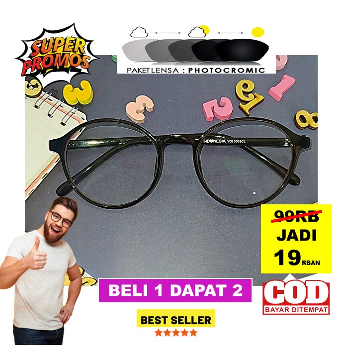 BISA COD kacamata anti radiasi photocromic cowok Bulat Oval Normal Minus Kekinian Adidora YOI300509