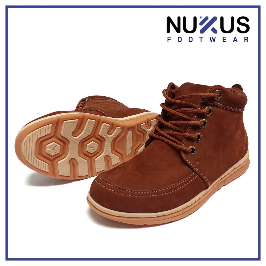 Nukus Sepatu Pria Kasual Boots Kulit Sapi Asli Coklat Tua  dan Coklat Tan