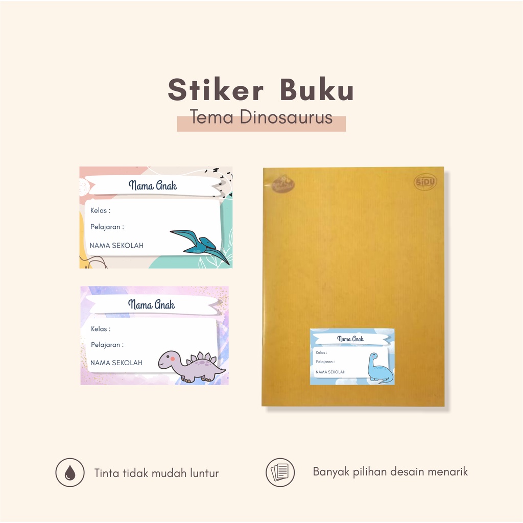 

(30pcs)bisa custom nama Stiker dan label buku pelajaran Tema DINOSAURUS