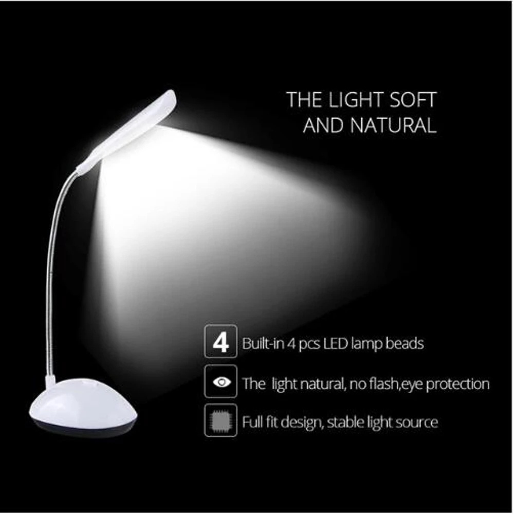 Folding Creative Desk Night Light Adjustable Flexible Gooseneck LED Eye Protection Desk Lamp /  AAA Battery Powered Energy Saving Eye-caring Table Lamps / Dimmable button type Control Office &amp; Household Reading Light