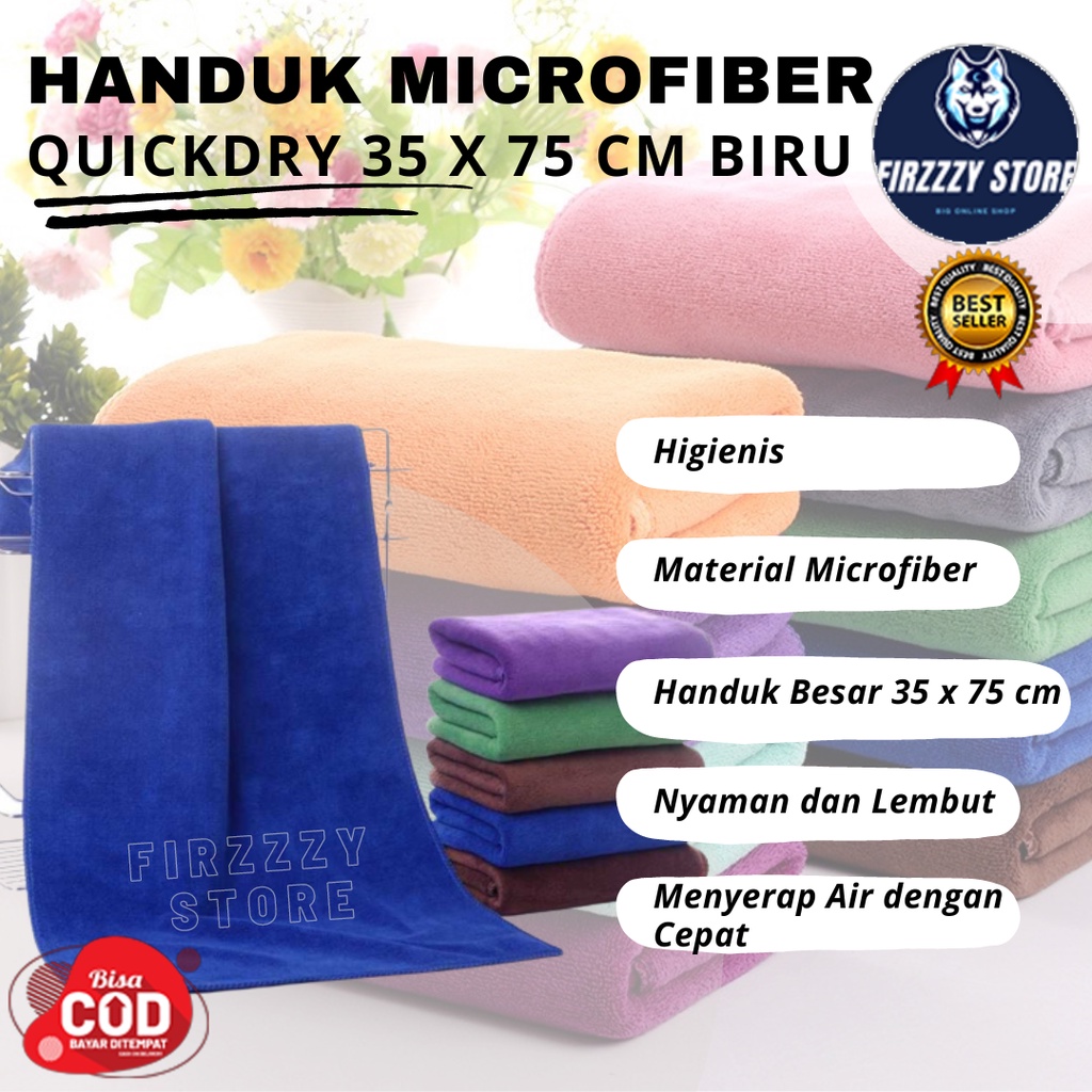 Handuk Microfiber Quickdry 35 x 75 cm Handuk Olahraga Mandi - Blue