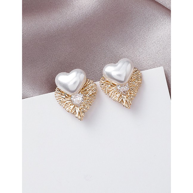 LRC Anting Tusuk Fashion Gold 925 Silver Needle Love Rhinestone Earrings D48803