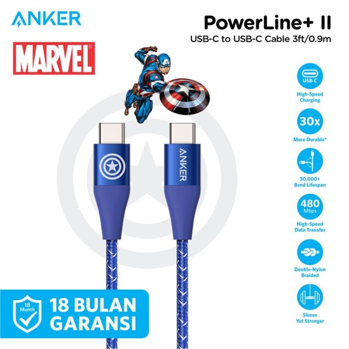 Kabel Charger Anker xMarvel PowerLine+II 3ft USB-C toUSB A9547 - Iron Man