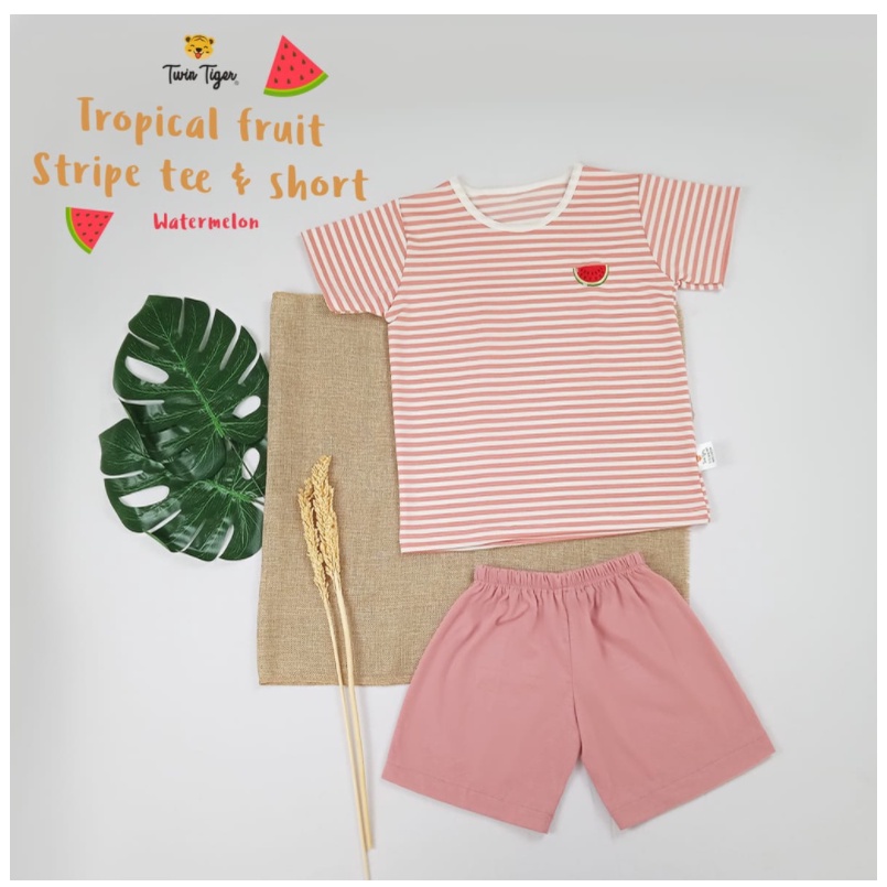 Twin Tiger FRUIT Setelan Kaos Anak Tshirt Stripe Pocket Tee Baju Anak 0 -5 Th