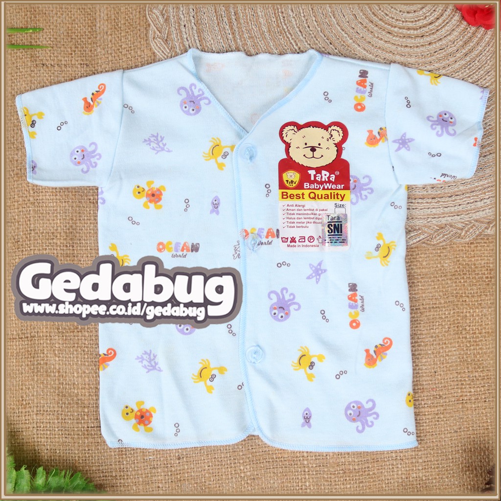 (3pcs) TARA Baju Bayi Warna Kancing Pendek Motif Print SNI / Motif Ocean World