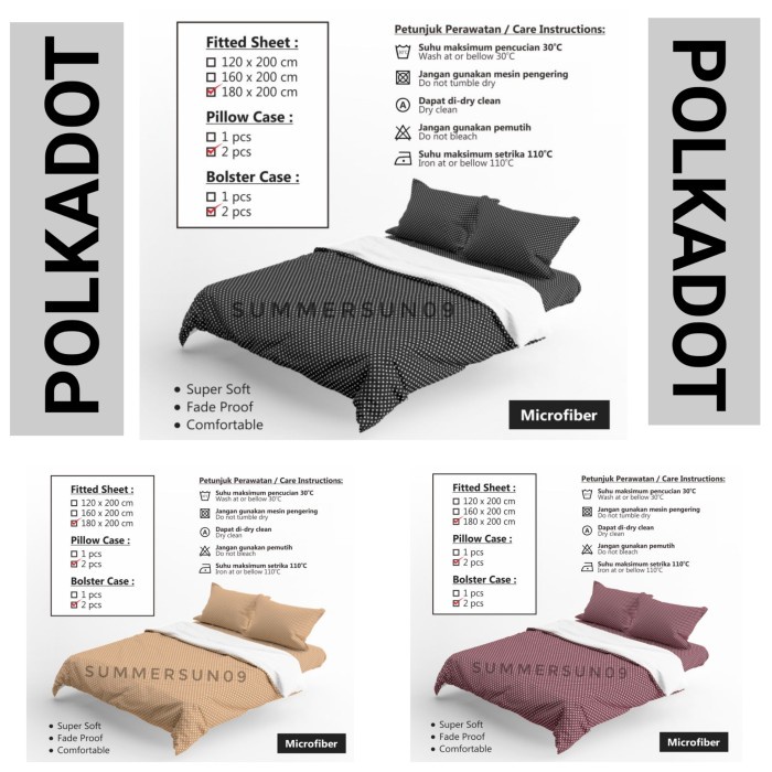 Sprei Kotak Terlaris/Kintakun Quality/Polos Premium/Custom/Murah/COD - polkadot, 90x200x20