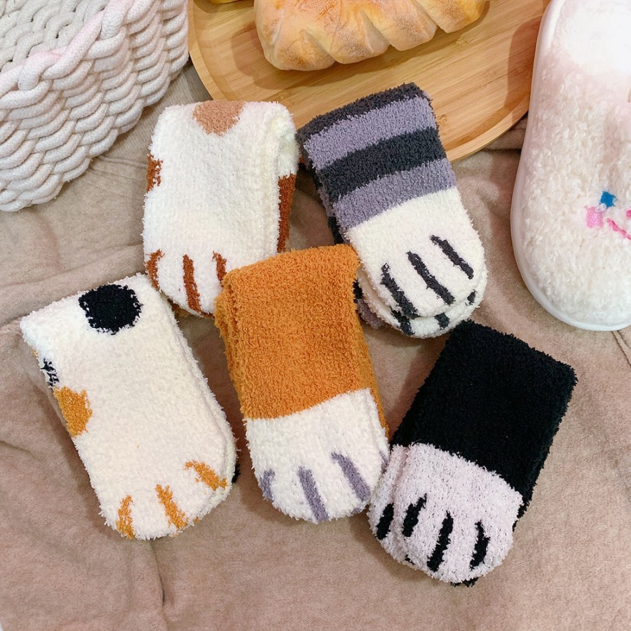 KK-10 kaos kaki wanita bulu winter tebal musim dingin cat paw kaki kucing