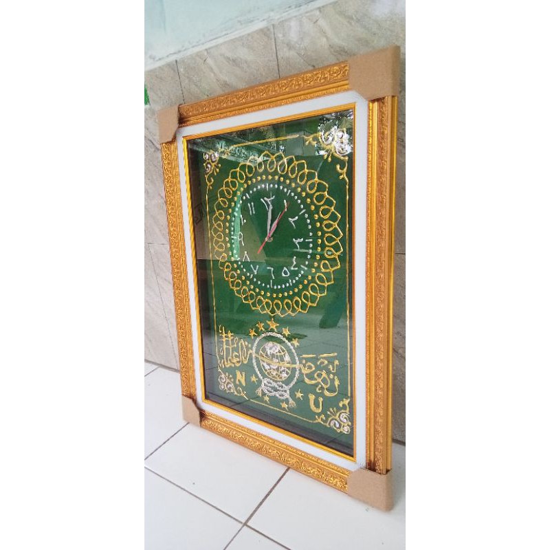 Kaligrafi NU + jam aktif ukuran 55x75