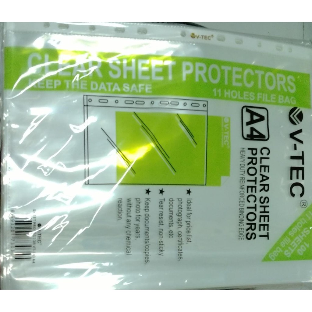 

CLEAR SHEET PROTECTOR / TEMPAT DOKUMEN A4 VT303 100L VTEC