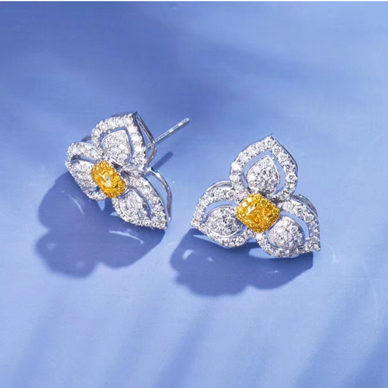 Fashion Elegant Luxury Petal Yellow Diamond Stud Earrings