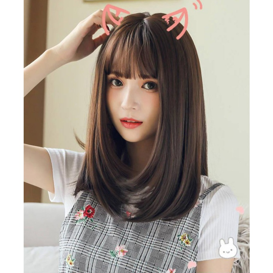 WDA-15 wig rambut palsu pendek air bangs daily natural wanita