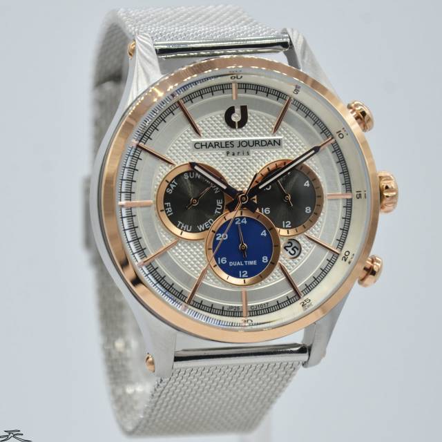 Jam Tangan Pria Charles Jourdan CJ 1017 Silver Rantai Pasir Original