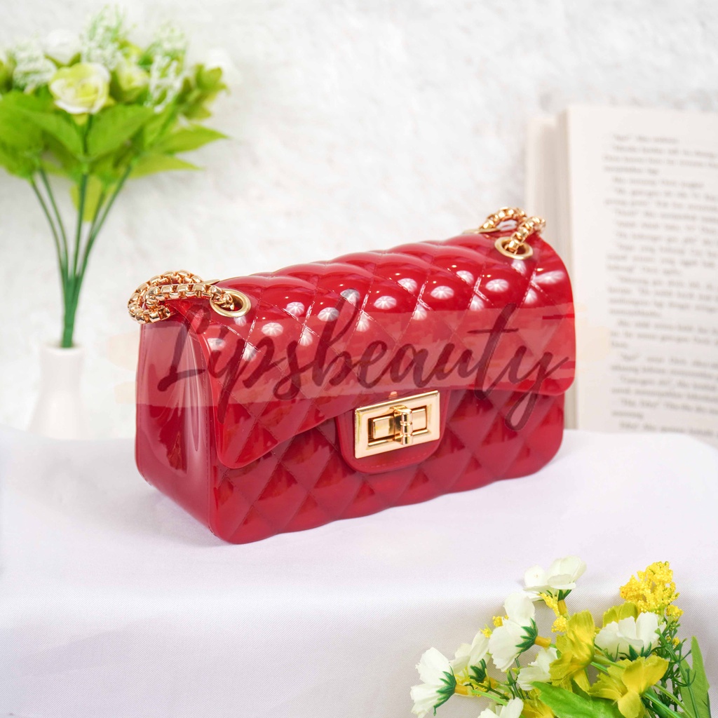 Tas Wanita Size 22 Cm Jelly Glossy  Rantai Emas