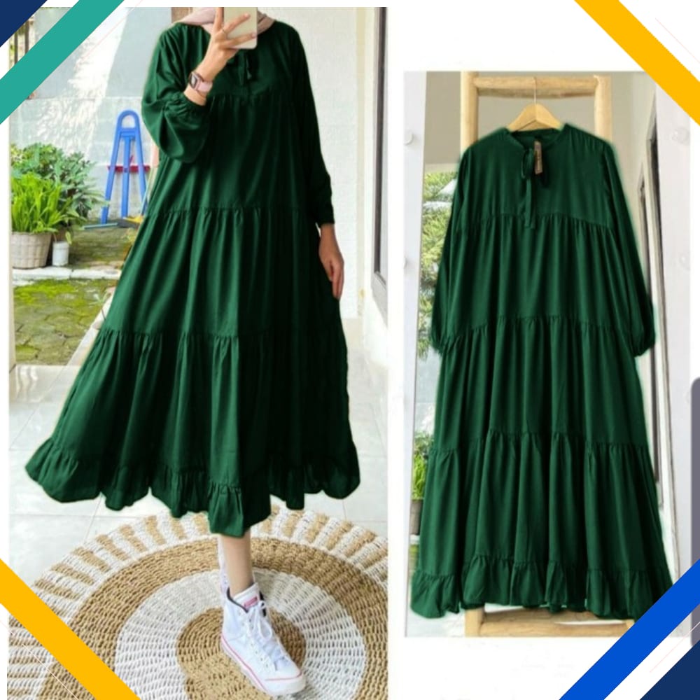 Isyana Midi Dress IjoBotol Kekinian Dress 0152 Premium UKX
