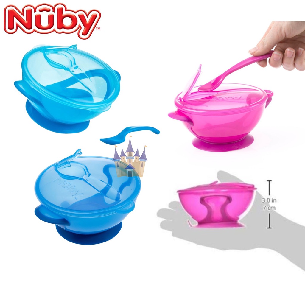 NUBY - Suction Bowl N Spoon Lid - Mangkok Bayi - Travel Fresh Bowl