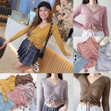 CROP TOP KERUT / SERUT ATASAN WANITA LENGAN PANJANG