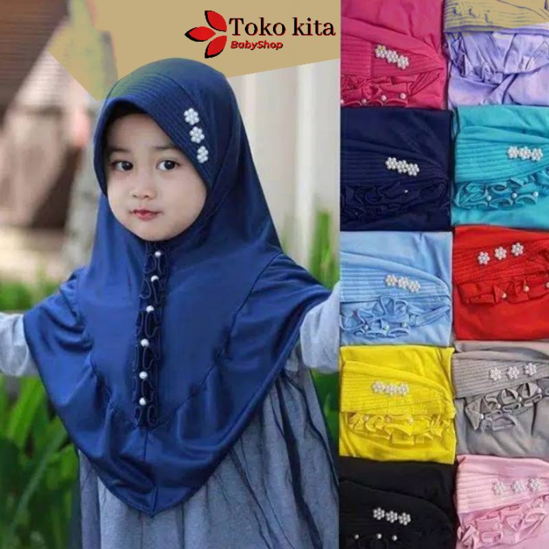 Kerudung anak Dasi mutiara kriwil usia 3-6 th all size