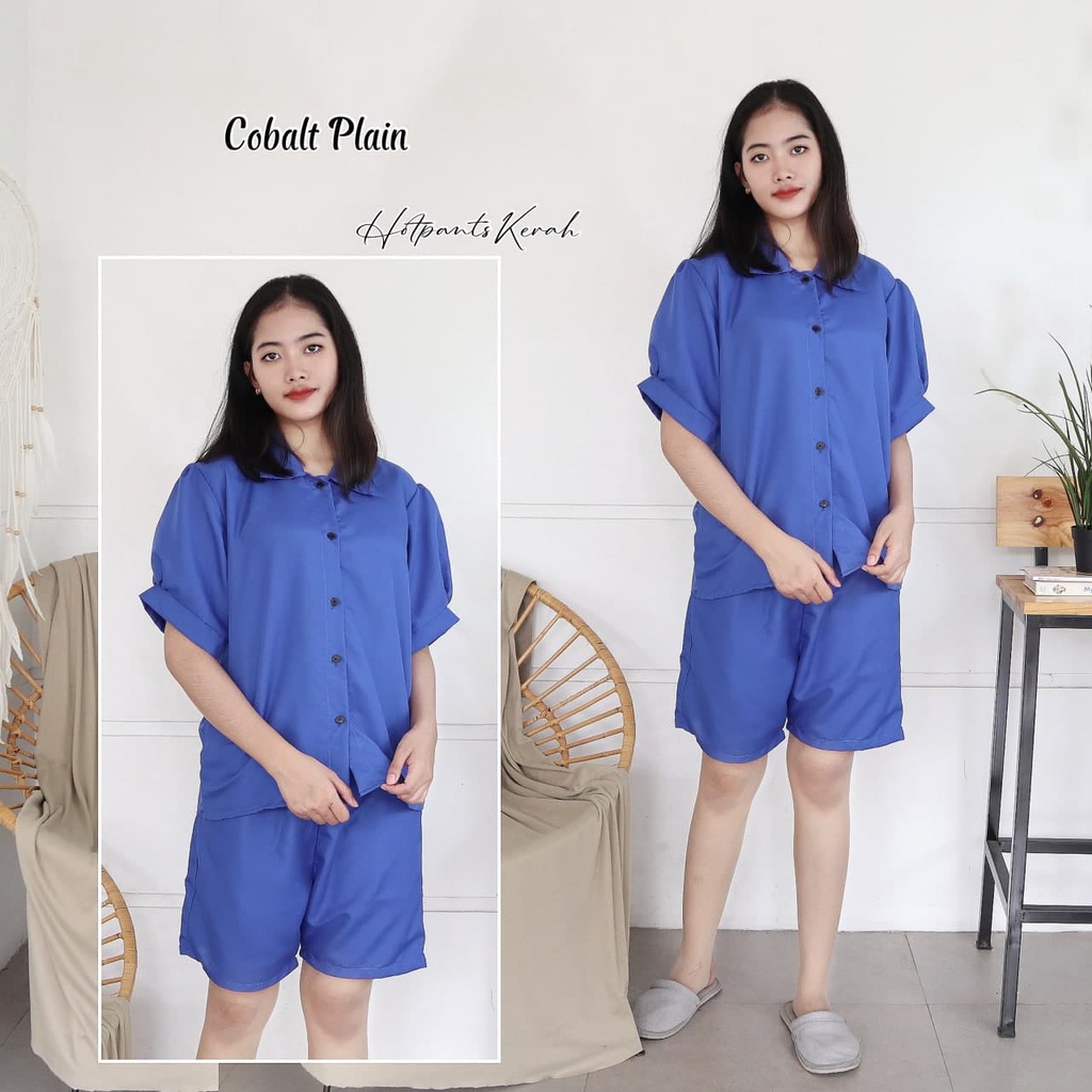 IZANY Piyama Dewasa Hotpant Lengan Balon / HP / Set Celana Pendek Dewasa banyak varian RAYON-COBALT PLAIN SA