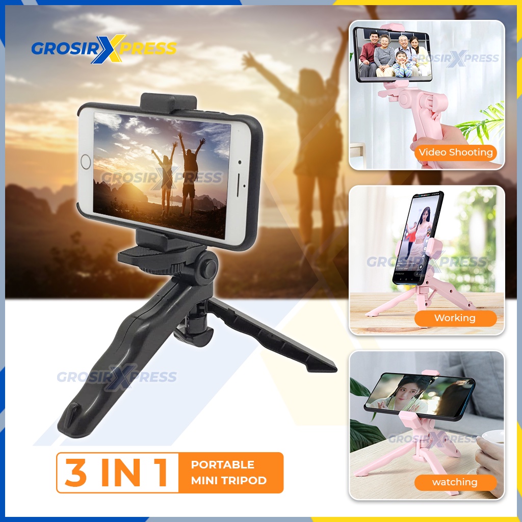 Tripod mini hp 3 in 1 penahan tempat pegangan handphone gopro camera bisa di lipat stand holder ramah tempat mudah di bawa tripot + monopodNB32