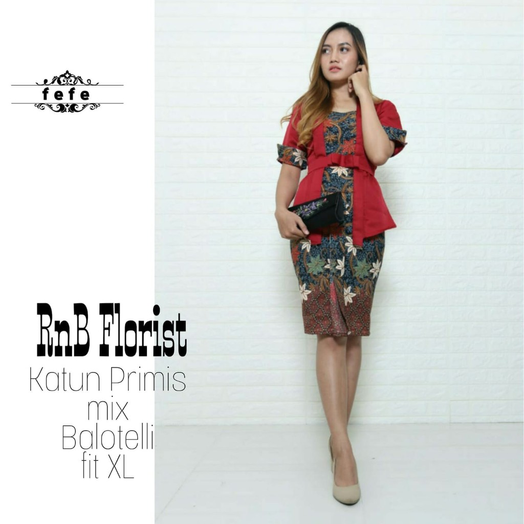 BAJU BATIK WANITA MODEL SETELAN ROK DAN BLUS PENDEK KATUN PRIMIS FLORIST