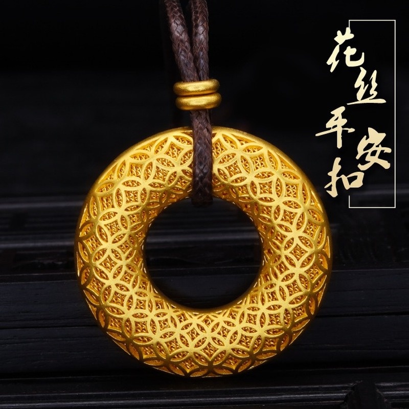 [Ready Stock]Fashion Gold Plated Gold Hollow Ring Necklace Pendant