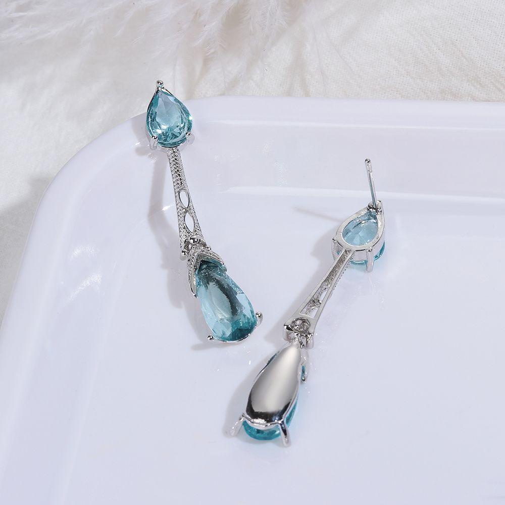 R-bunga Aquamarine Anting Fashion925 Perak Disepuh Pernikahan Perhiasan Ear studs