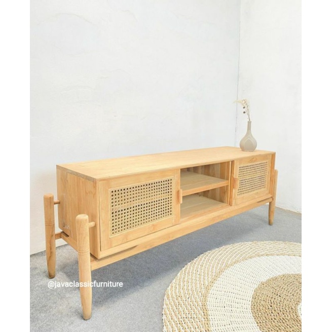 BUFET TV SLEDING SCANDINAVIA MINIMALIS RETRO CABINET PAJANGAN ROTAN DRAWER KAYU JATI GRADE A BERKUALITAS EXPORT MURAH FINISHING NATURAL BLEACHING FURNITURE JEPARA-4