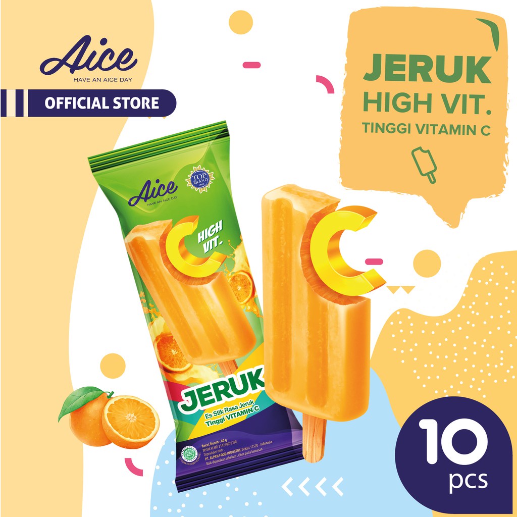 

Aice Ice Cream Single Package Jeruk Stick 60g ( isi 10 pcs )