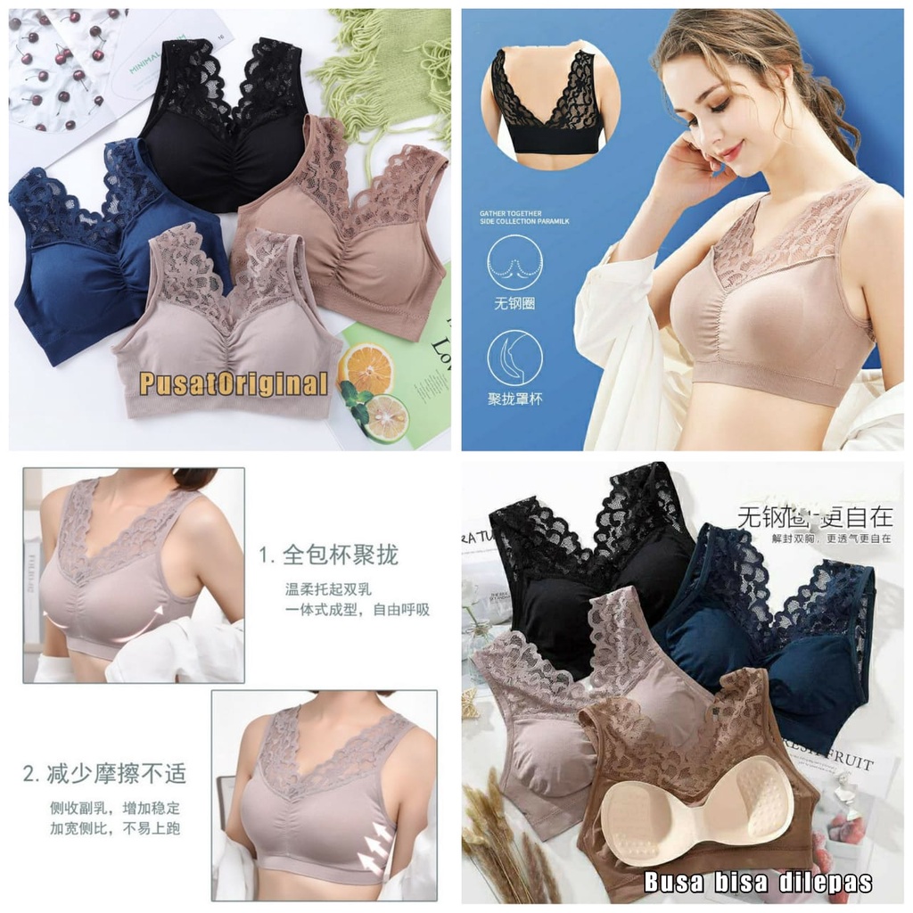 Pakaian Dalam Wanita Sport Bra BH Strap Model Renda Import Bralette (Tepi Non Renda)