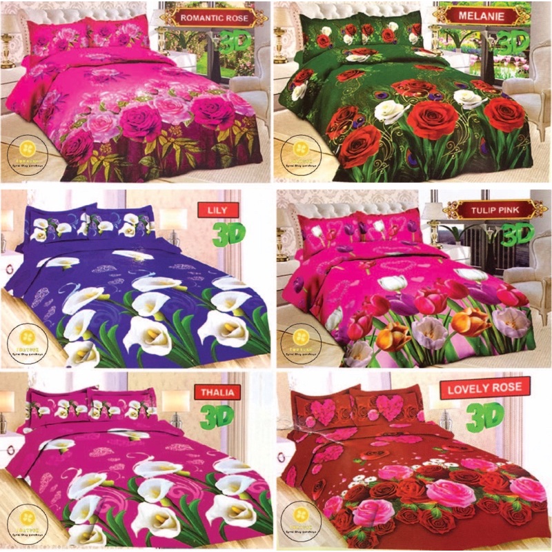 Sprei BONITA Motif Terbaru BUNGA 3D Disperse (BISA COD) Lily, Thalia, Melanie, Tulip Pink, Romantic Rose, Lovely Rose