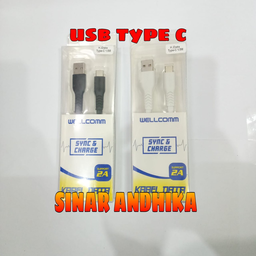 KABEL DATA WELLCOMM TYPE C USB GEPENG/FLAT 1,5 METER 2A