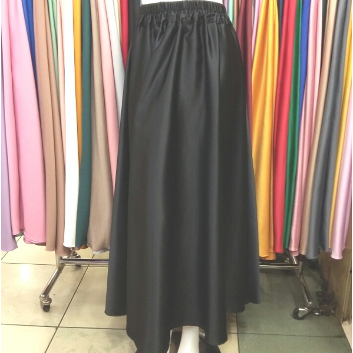 Hitam - Rok Panjang Satin Velvet Model Payung