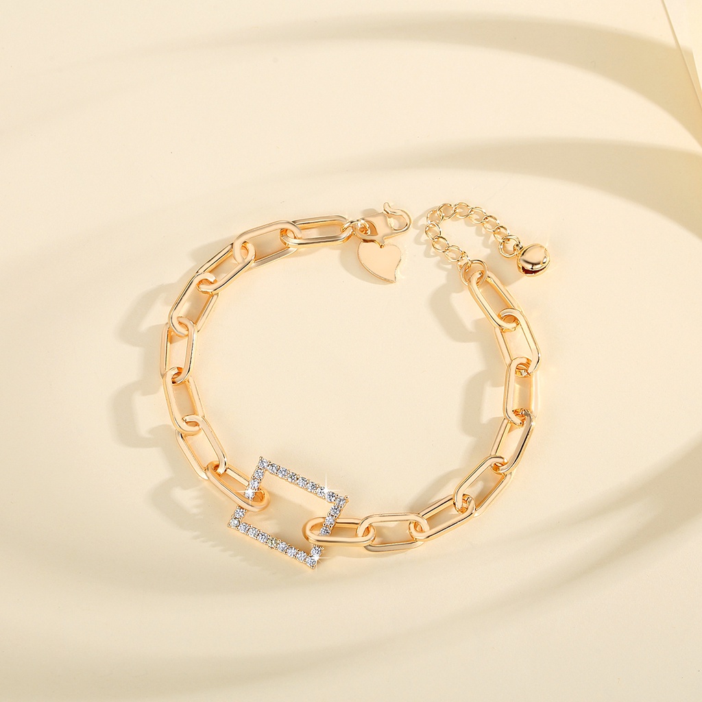 Y713 [COD✔] Gelang Square Gelang Rantai Titanium Lapis Emas Berlian Aksesoris Wanita