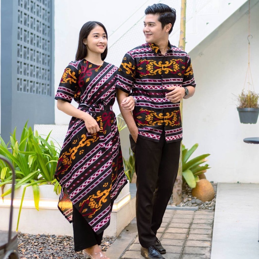 Baju Batik Couple Original Batik Wanita Sarimbit Batik Pasangan Hitam Salur Lurik Keluarga Pekalonga