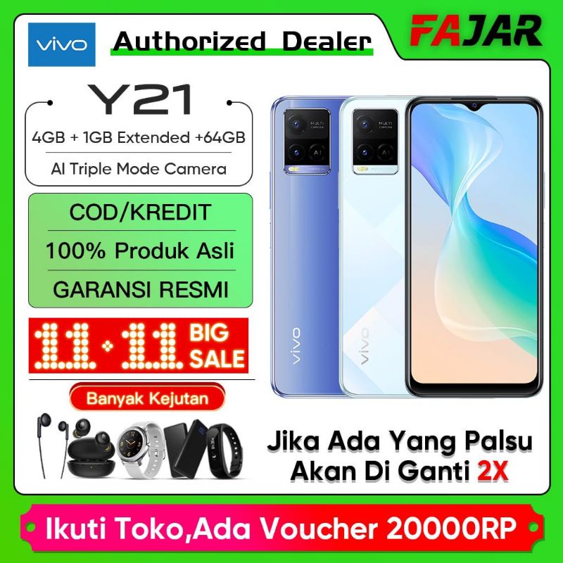 0Vivo Y21 VIVO Y20 RAM 4GB +1GB ROM 64GB Garansi Resmi Original Handphone